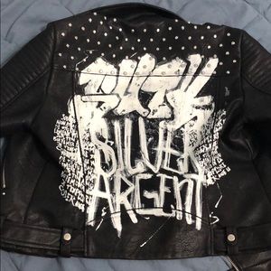 Zara vegan leather jacket with studs and graffiti